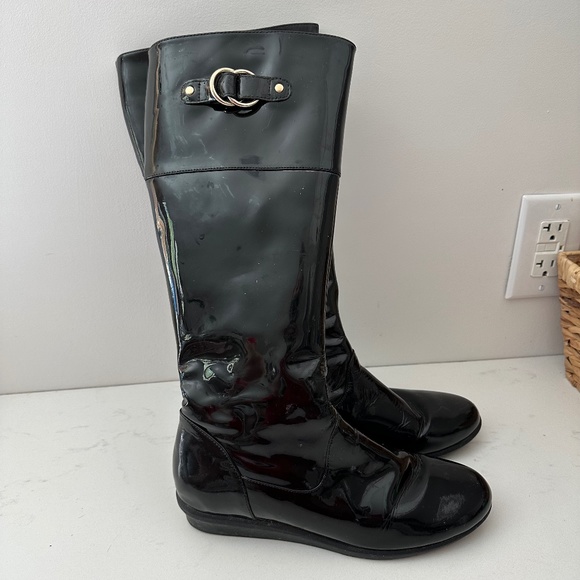 Cole Haan Melanie Waterproof Knee High Black Patent Leather Boots - Picture 1 of 7